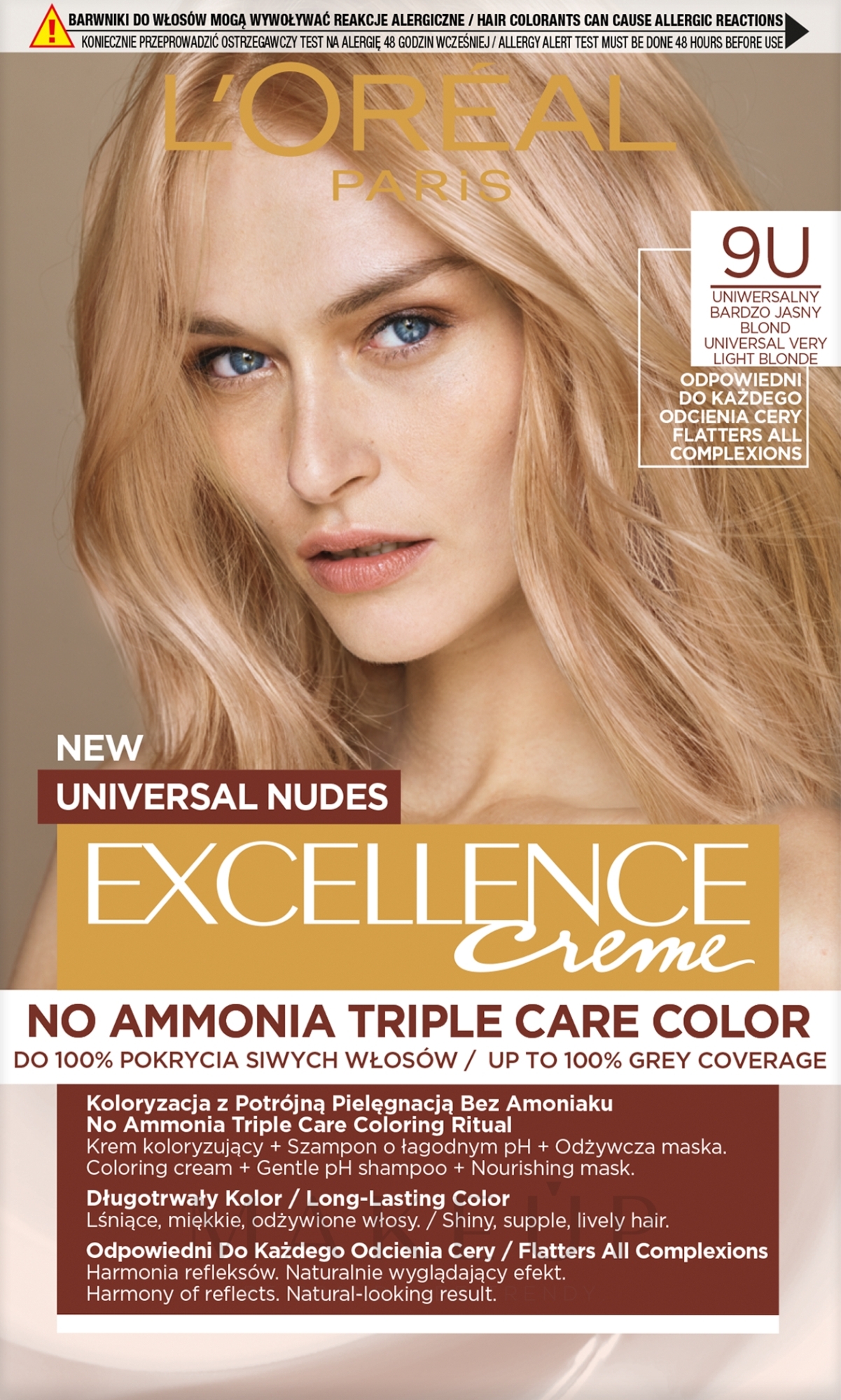 Pflegende und langanhaltende Creme-Haarfarbe ohne Ammoniak - L'Oreal Paris Excellence Universal Nudes — Bild 9U - Very Light Blond