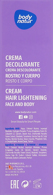 Aufhellende Creme gegen unerwünschte Haare für Gesicht und Körper - Body Natur Hair Lightening Cream for Face & Body — Bild N3