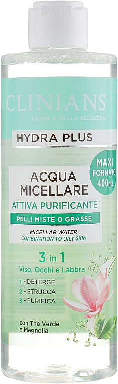 GESCHENK! 3in1 Mizellenwasser Grüner Tee und Magnolie - Clinians Hydra Plus Acqua Micellare — Bild N1