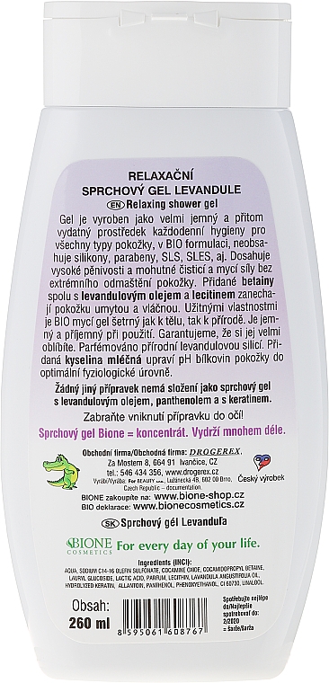 Entspannendes Duschgel mit Lavendelöl - Bione Cosmetics Lavender Relaxing Shower Gel — Bild N2