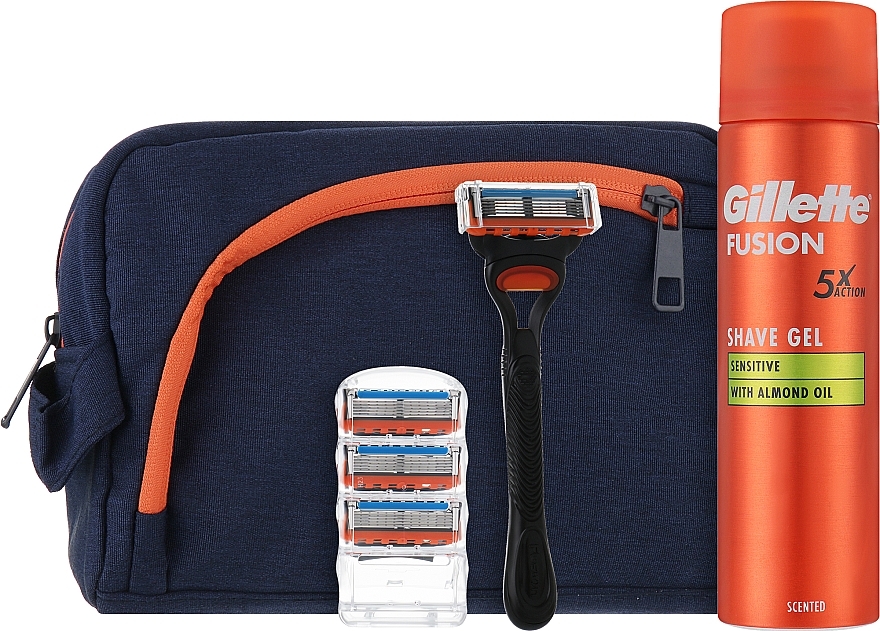 Set - Gillette Fusion 5 (gel/200ml + razor/1pc + blade/3pcs + bag/1pc) — Bild N2