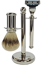 Rasierset - Golddachs SilverTip Badger, Mach3 Metal Chrome Handle (Rasierpinsel + Rasierer + Rasierständer) — Bild N1