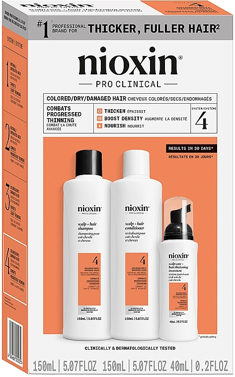 Set - Nioxin Pro Clinical System 4 Set (Shampoo 150ml + Cionditioner 150ml + Serum 40ml)  — Bild N1