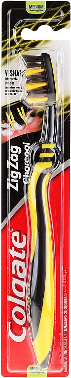 Zahnbürste mit Aktivkohle mittel Zig Zag gelb-schwarz - Colgate Zig Zag Charcoal Medium — Bild N1