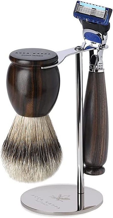 Rasierset - Acca Kappa Shaving Set With Stand Ebony Wood (razor/1pc + brush/1pc + stand/1pc) — Bild N1
