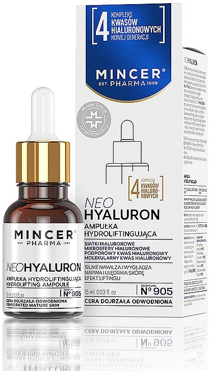 Feuchtigkeitsspendendes Gesichtsserum mit Lifting-Effekt für reife und dehydrierte Haut - Mincer Pharma Neo Hyaluron Serum №905 — Bild N1
