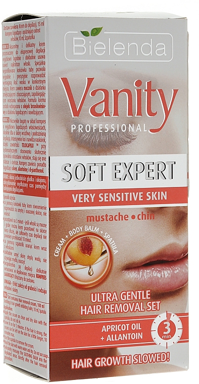 2-stufige Enthaarungscreme für Gesicht - Bielenda Vanity Soft Expert (Enthaarungscreme 15 ml + Balsam nach der Enthaarung 2 St.+ Plastikspatel)