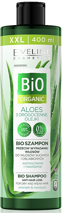 Feuchtigkeitspendendes Anti-Haarausfall Shampoo für trockenes Haar mit Bio-Aloe Vera und Arganöl - Eveline Cosmetics Bio Organic Aloe Anti Hair Loss Shampoo — Bild N1