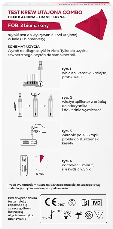 Test zum Nachweis von verstecktem Blut in den Fäkalien Combo, Hämoglobin + Transferrin - Diather Diagnostics & Therapy	 — Bild N2