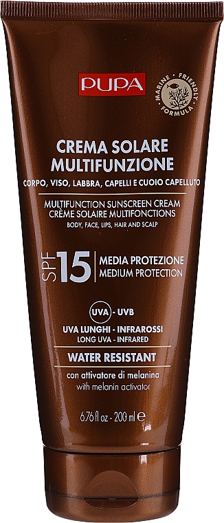 Feuchtigkeitsspendende Sonnenschutzcreme für Körper, Gesicht, Haar und Kopfhaut SPF 15 - Pupa Multifunction Sunscreen Cream — Bild N3