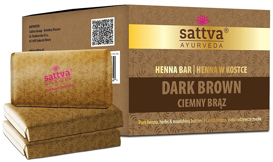 Henna für Haare - Sattva Ayurveda Henna Bar Dark Brown  — Bild N1