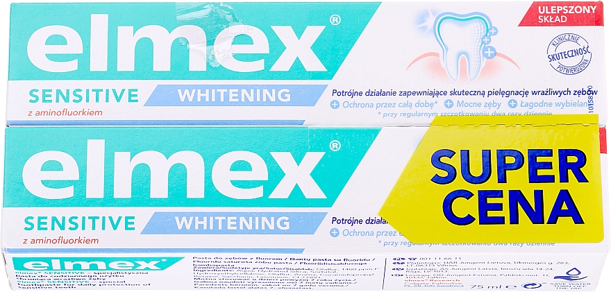Aufhellende Zahnpasta mit Aminfluorid für empfindliche Zähne 2 St. - Elmex Sensitive Whitening Toothpaste (2x75ml)