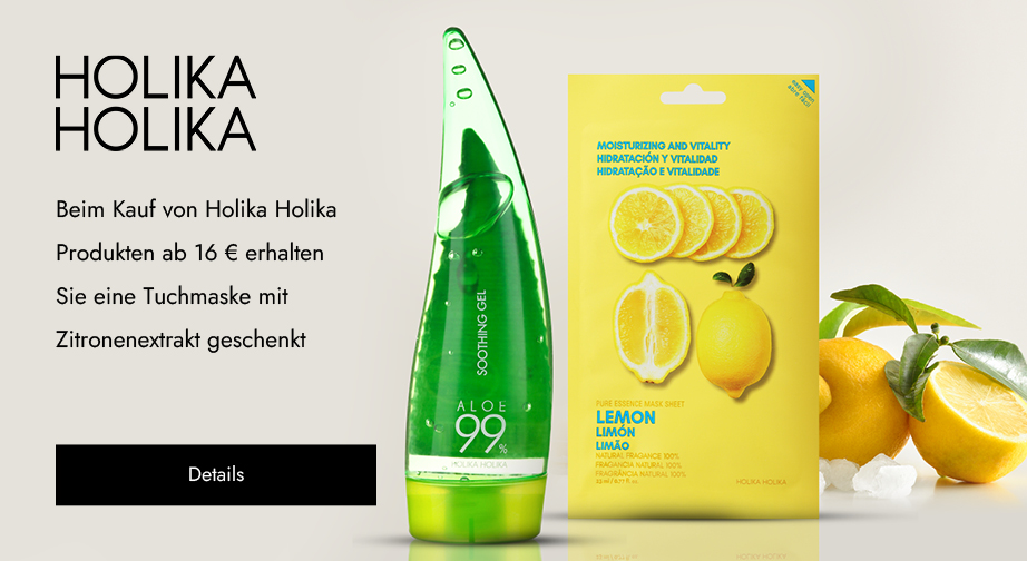 Beim Kauf von Holika Holika Produkten ab 16 € erhalten Sie eine Tuchmaske mit Zitronenextrakt geschenkt