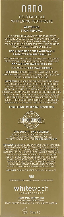 Aufhellende Zahnpasta mit Goldpartikeln - WhiteWash Laboratories Nano Gold Particle Whitening Toothpaste — Bild N3