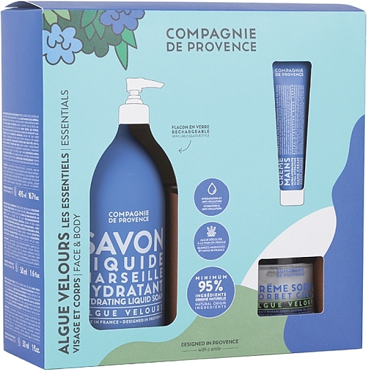 Gesichtspflegeset - Compagnie De Provence Algue Velours Ultra-Hydrating Essentials Set (Seife 495ml + Gesichtscreme 50ml + Creme 30ml) — Bild N2
