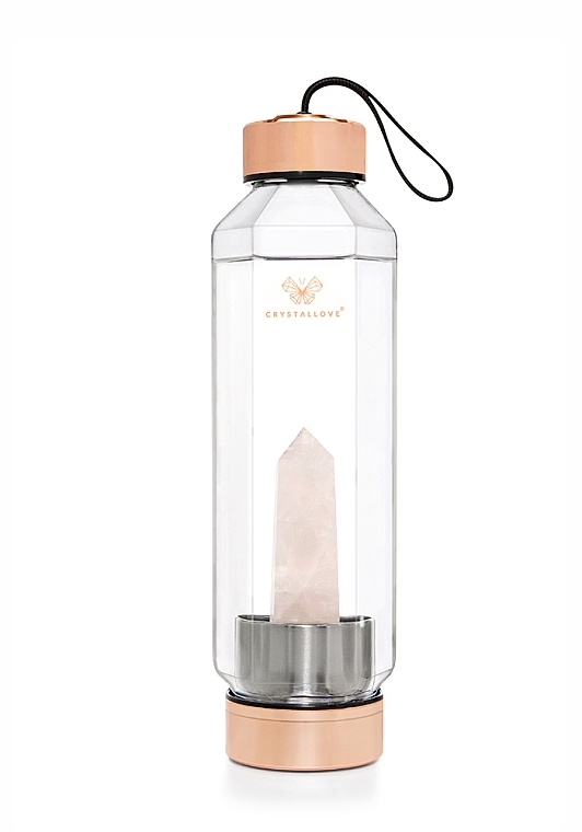 Glaswasserflasche mit Rosenquarz, 650 ml - Crystallove Hexagon Pink Quartz Bottle — Bild N1