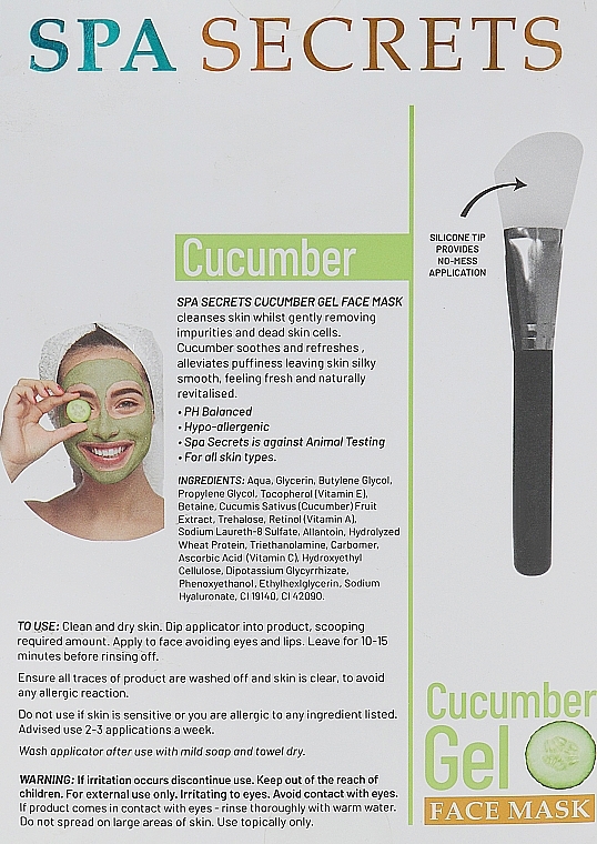 Gesichtspflegeset - Spa Secrets Cucumber Gel Face Mask (Gesichtsmaske 140ml + Pinsel zum Auftragen von Masken 1St.) — Bild N3