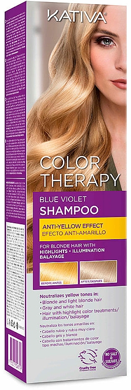 Anti-Gelbstich Shampoo für blondes, graues und weißes Haar - Kativa Color Therapy Anti-Yellow Effect Shampoo — Bild N1