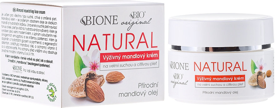 Feuchtigkeitsspendende Gesichtscreme für trockene und empfindliche Haut mit Mandelöl - Bione Cosmetics Bio Original Natural Nourishing Almond Cream — Bild N1