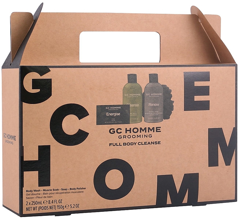 Set - Grace Cole GC Homme Grooming Full Body Cleanse (Duschgel 250ml + Badeschwamm 1 St. + Seife 150g + Muskelbad 250ml) — Bild N2