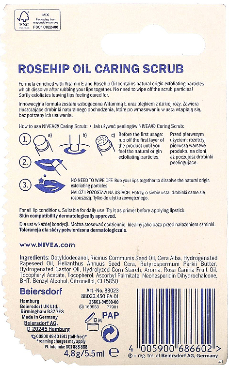 Lippenpeeling mit Hagebuttenöl und Vitamin E - Nivea Caring Scrub Super Soft Lips Rosehip Oil + Vitamin E — Bild N2