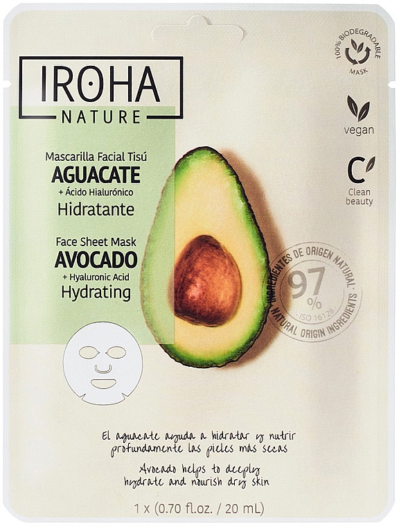 Tuchmaske für das Gesicht - Iroha Nature Avocado + Hyaluronic Acid Face Sheet Mask — Bild N1