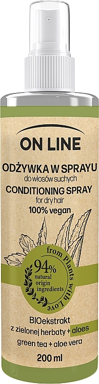 Feuchtigkeitsspendendes und revitalisierendes Spray für trockenes Haar mit grünem tee und Aloe Vera - On Line Green Tea + Aloe Vera Conditioning Spray — Bild N1