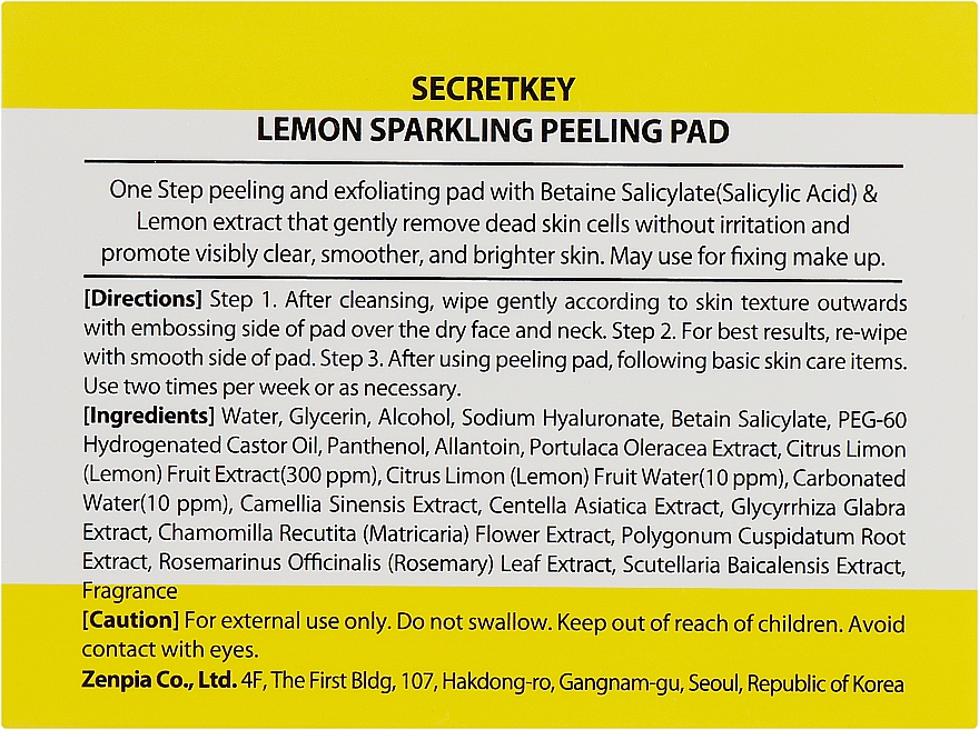 Peeling-Pads für das Gesicht mit Betain-Salicylat und Zitronenextrakt - Secret Key Lemon Sparkling Peeling Pad — Bild N2