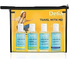 Düfte, Parfümerie und Kosmetik Set mit vier Miniprodukten in Kosmetiktasche - Delia Travel With Me! 