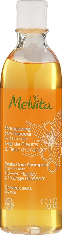 Pflegeshampoo für trockenes Haar mit Blütenhonig und Orangenblüten - Melvita Gentle Nourishing Shampoo — Bild N1