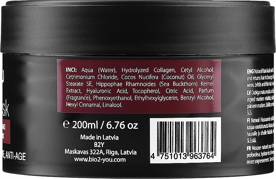 Haarmaske mit Kollagen und Hyaluronsäure - Bio2You Natural Hair Mask — Bild N2