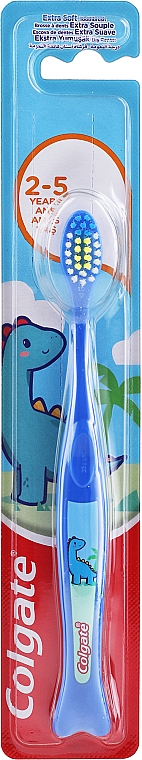 Kinderzahnbürste weich ab 2 Jahren blau mit Dinosaurier - Colgate Kids 2Y+ Toothbrush Extra Soft — Bild N1