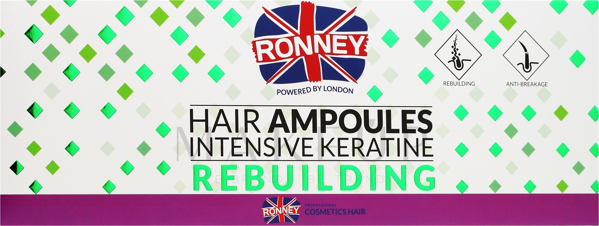 Regenerierende und feuchtigkeitsspendende Haarampullen für trockenes und strapaziertes Haar mit Keratin - Ronney Hair Ampoules Intensive Keratine Rebuilding — Bild 12 x 10 ml