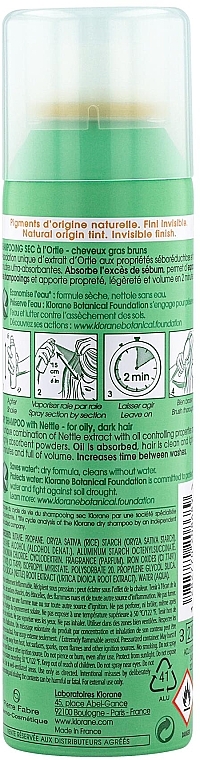 Seboregulierendes Trockenshampoo mit Brennnessel für fettiges und dunkles Haar - Klorane Nettle Sebo-Regulating Dry Shampoo for Oily Dark Hair — Bild N2