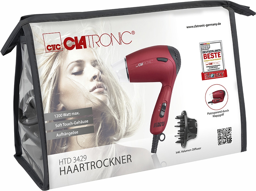 Haartrockner 1300 W HTD 3429 rot - Clatronic Travel Hair Dryer  — Bild N6