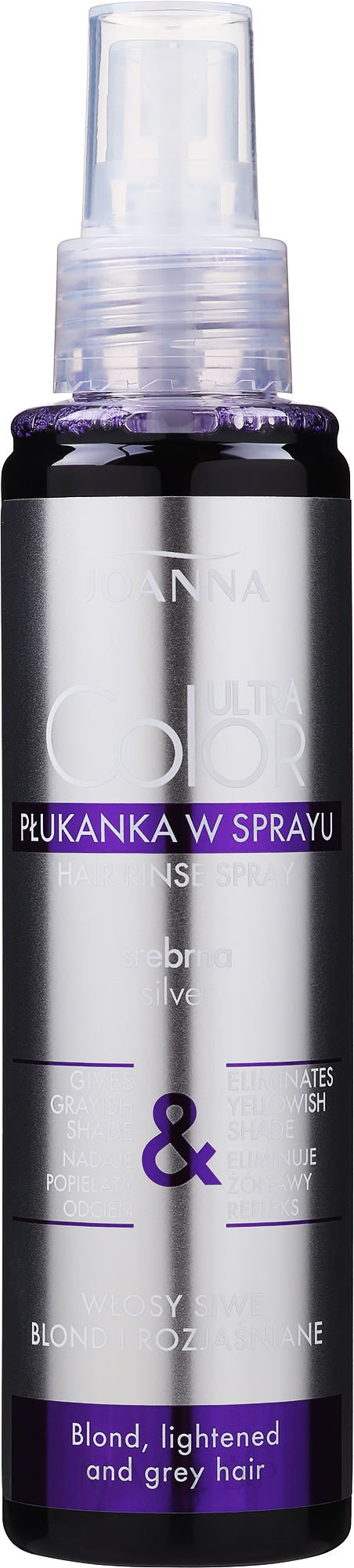 Silberne Tönungsspülung für graue, blonde und aufgehellte Haare - Joanna Ultra Color System Hair Spray Lotion — Foto 150 ml