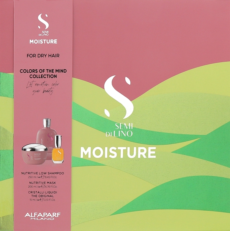 Alfaparf Semi di Lino Moisture Holiday Kit 2022 - Set (shampooing/250ml + masque cheveux/200ml + cristaux liquides/15ml) — Bild N1