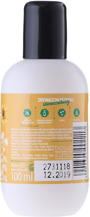 Acetonfreier Nagellackentferner mit Sonnenblumenextrakt - Barwa Natural Nail Polish Remover — Bild N2