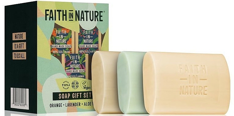 Handpflegeset - Faith In Nature Orange, Aloe Vera & Lavender Soap Gift Set (3x100g) — Bild N2