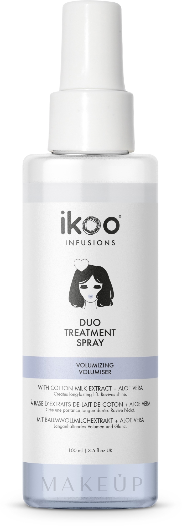 Haarspray mit Baumwollmilchextrakt und Aloe Vera für langanhaltendes Volumen und Glanz - Ikoo Infusions Duo Treatment Spray Volumizing — Bild 100 ml