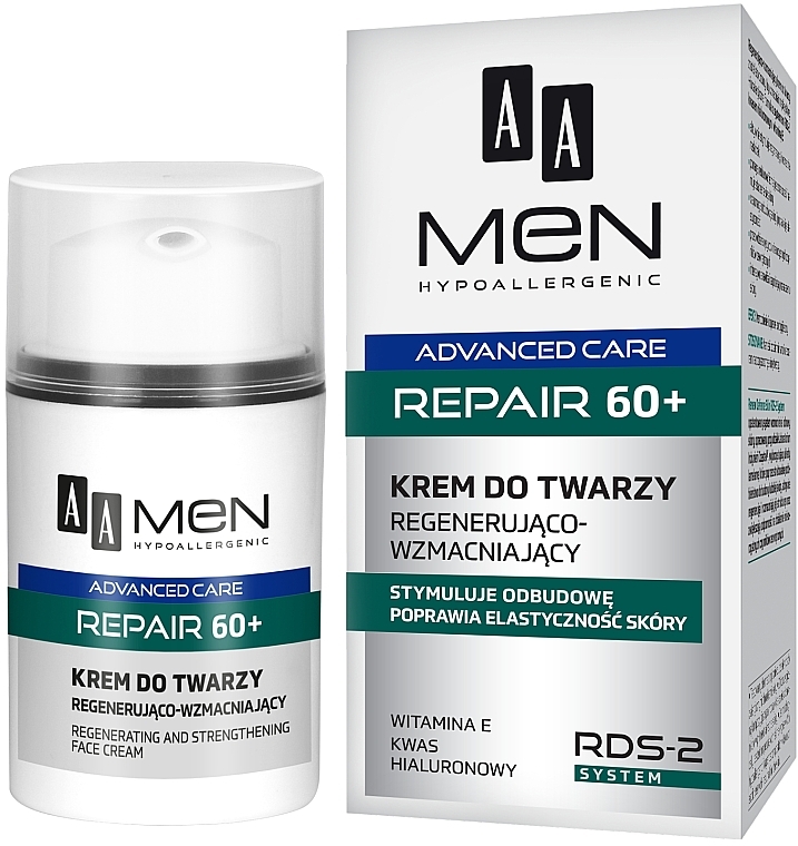 Regenerierende und stärkende Gesichtscreme mit Vitamin E und Hyaluronsäure für Männer 60+ - AA Men Advanced Repair 60+ Face Cream — Bild N1