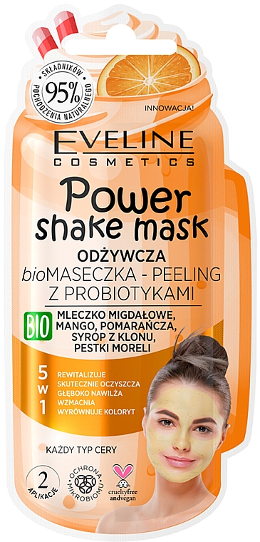 Nährendes Bio Gesichtsmaske-Peeling mit Probiotika - Eveline Cosmetics Power Shake Mask — Bild N1