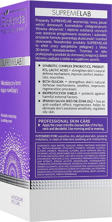 Beruhigende feuchtigkeitsspendende und glättende Gesichtscreme mit Beta-Glucan und Chiasamenöl - Bielenda Professional SupremeLab Microbiotic Moisturizing & Soothing Cream — Bild N3