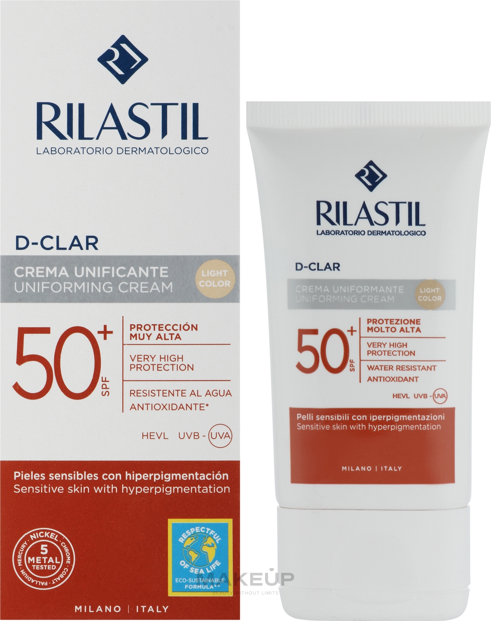 Lichtschutzcreme - Rilastil Sun System D-Clar Uniforming Cream SPF50+ Light — Bild 40 ml