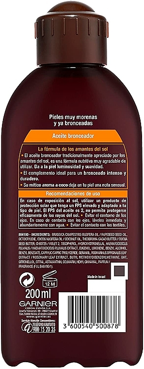 Intensives Bräunungsöl mit Kokosnussduft - Garnier Delial Ambre Solaire Intense Suntan Coco Oil — Bild N2