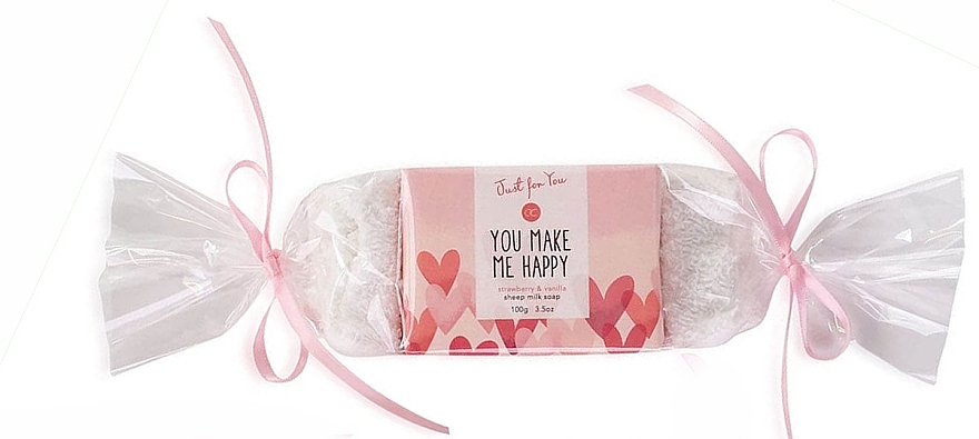 Badeset "Your make me happy" - Accentra Just For You Strawberry & Vanilla Sheep (Seife mit Schafsmilch 100g + Badehandschuh 2St.) — Bild N1