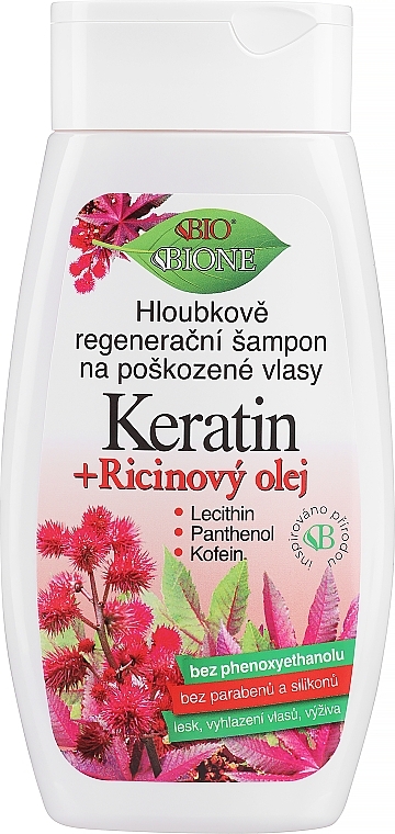 Intensiv regenerierendes Shampoo für strapaziertes Haar mit Keratin, Koffein und Rizinusöl - Bione Cosmetics Keratin + Castor Oil — Bild N1