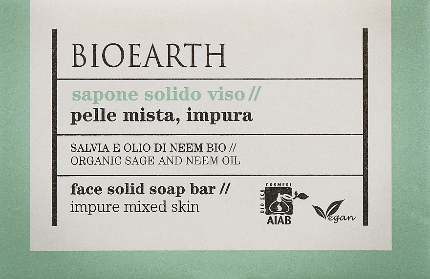 Hand- und Körperseife Salbei und Neem - Bioearth Sage & Neem Face Solid Soap Bar  — Bild N1