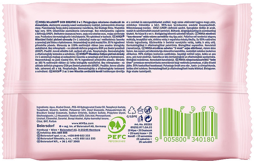 Biologisch abbaubare Mizellen-Abschminktücher 25 St. - Nivea Biodegradable Micellar Cleansing Wipes 3 In 1 — Bild N2