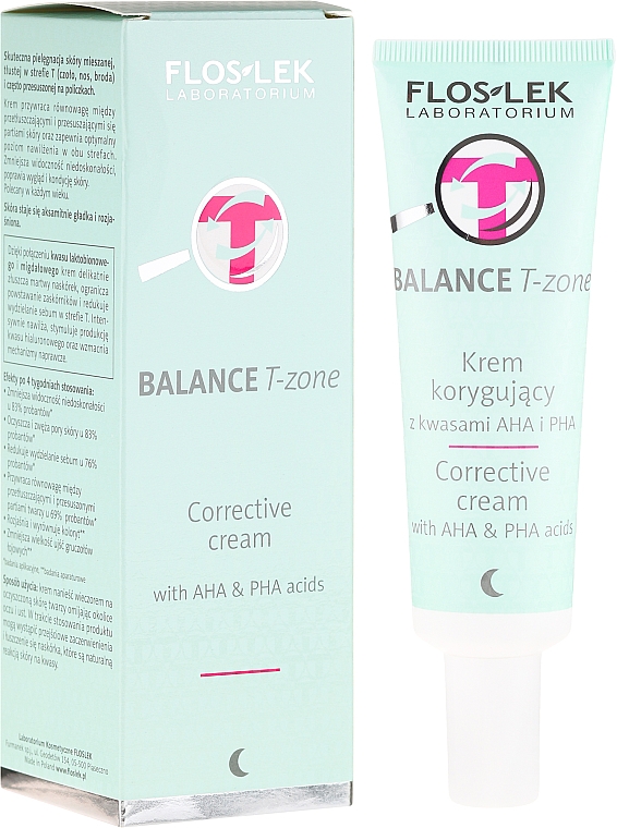 Korrigierende Nachtcreme für die T-Zone mit AHA- und PHA-Säuren - Floslek Balance T-Zone Corrective Cream